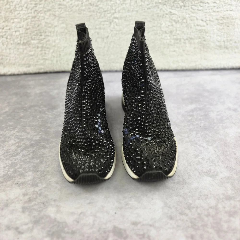 Michael Michael Kors Skyler Black Rhinestone Glitter Wedge Sock Sneakers Sz 7.5